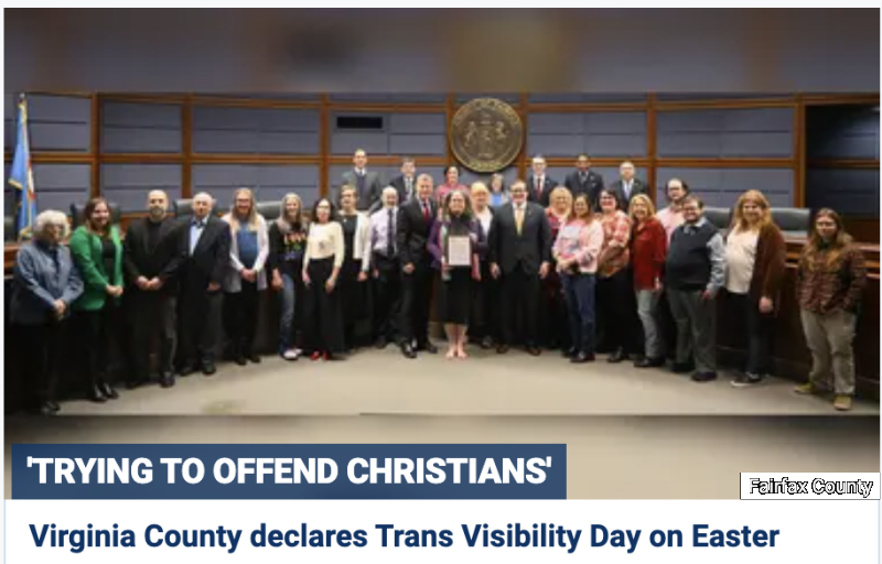 Virginia county declares Transgender Day of Visibility on Easter this year Fairfax County Board voted 9-0 to enact the proclamation